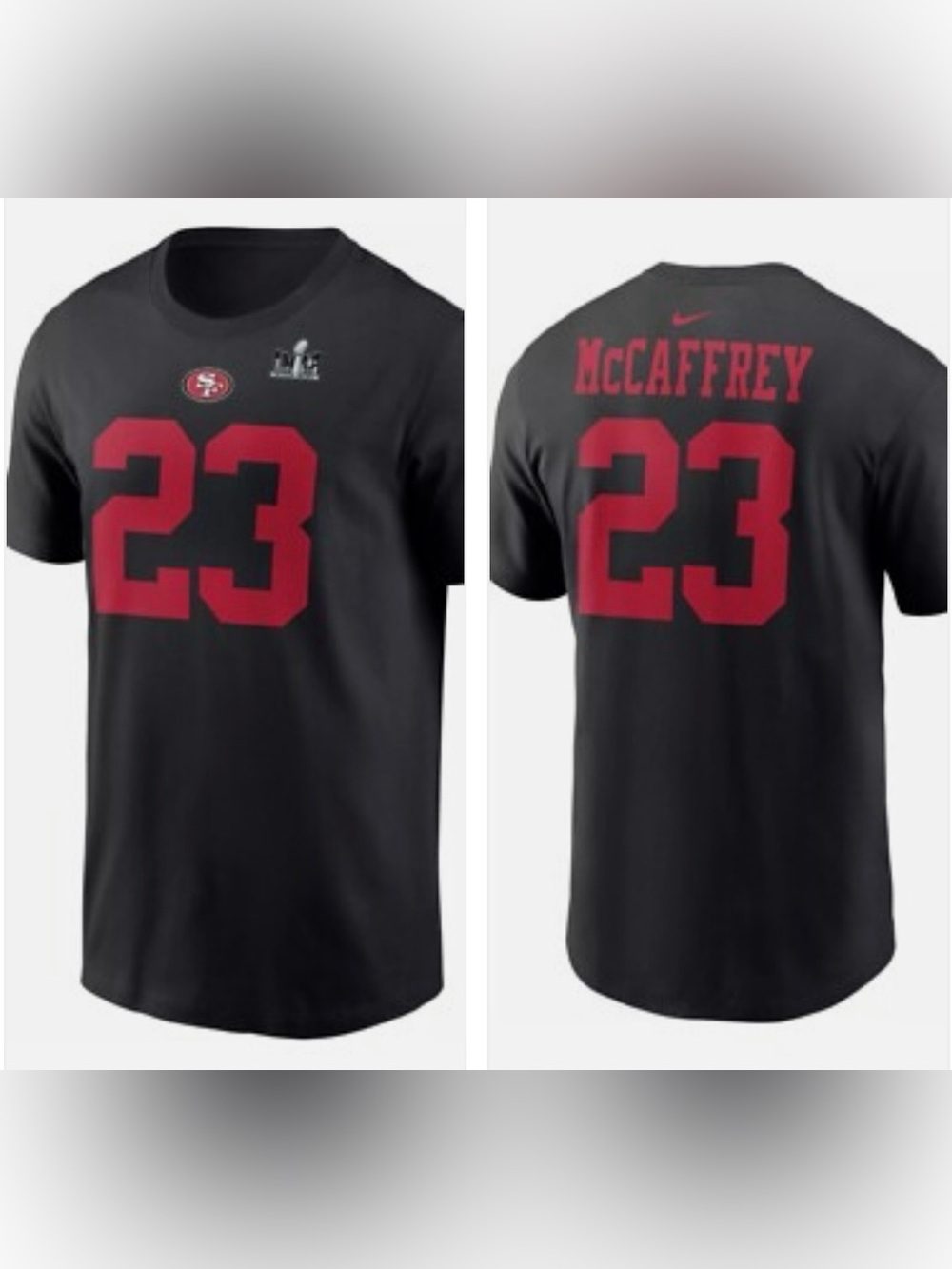 NWT Nike San Francisco 49ers T-Shirt XXL Black McCaffrey 23 Super Bowl LVIII